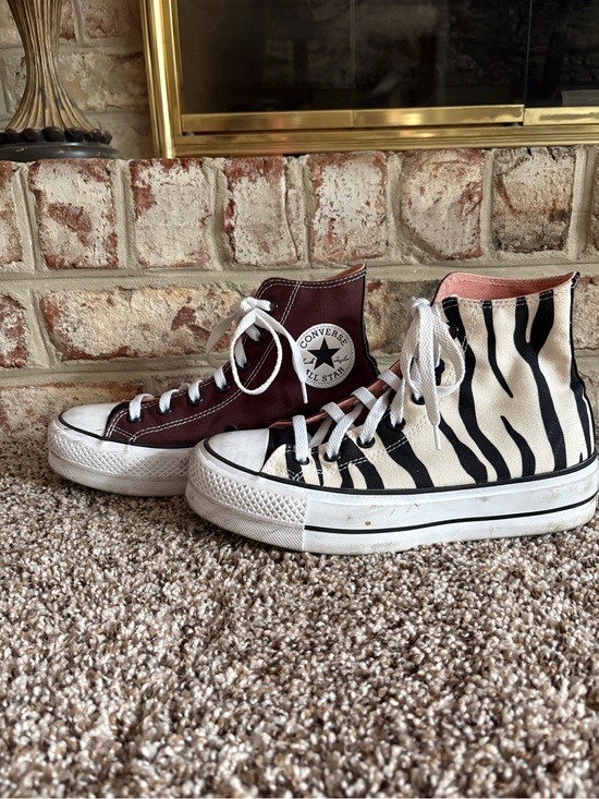 Converse Shoes - Converse High Top Sneakers - Maroon & Zebra Print
